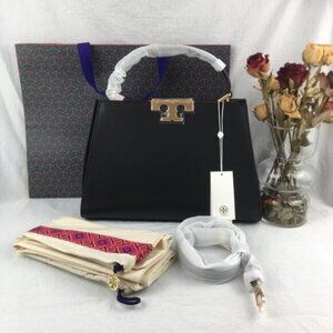 Tory Burch Eleanor Black Leather Tote Bag Outlet New